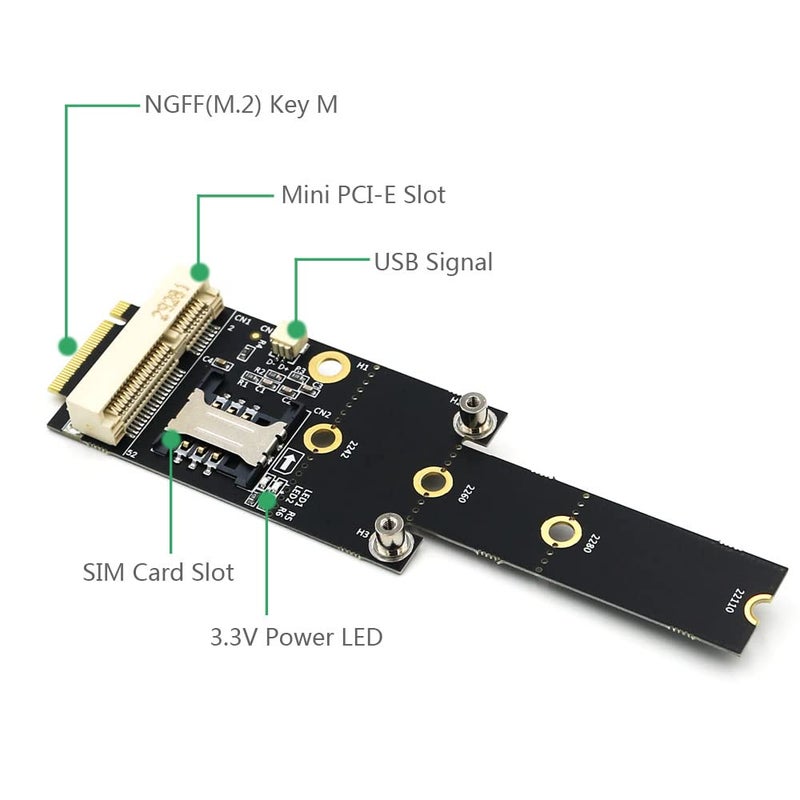 SUPERPLUS Mini PCI-E to M.2(NGFF) Key M Adapter with SIM Card Slot - Image 3